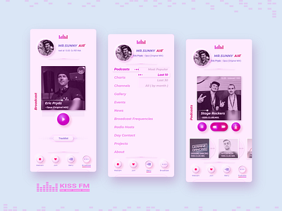 KISS FM the club dance radio station aapmobile adaptive design trends djs interaction lightui music neumorphic design skeuomorphism ui ux uidesign