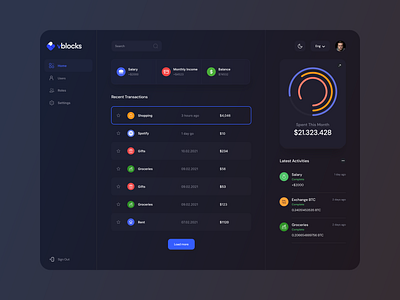 vBlocks Dashboards app bank banking bitcoin clean crypto dashboard dashboard design dashboard ui design minimal sidebar table ui ux