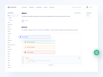 Evergreen - Segment's Design System alert avatar code components design design system documentation ds github navigation product design props radio search segment styleguide tab tabar table website
