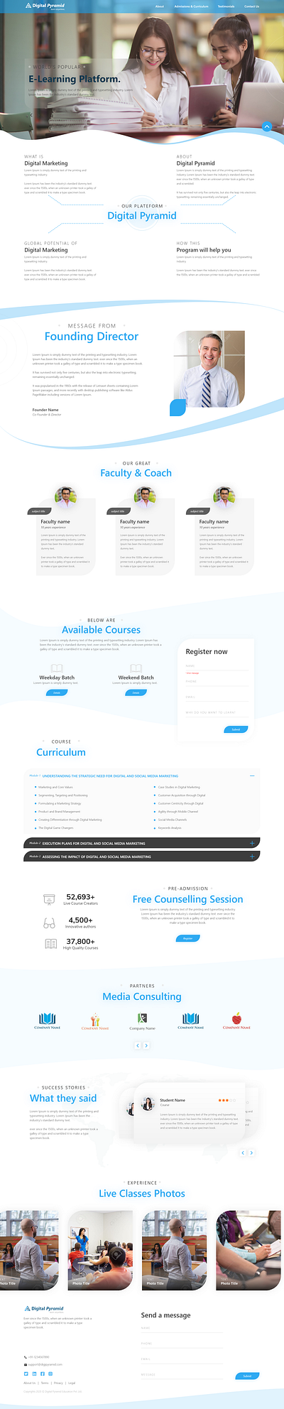 Digital Learning Platform blue and white creative design digital learning digital marketing homepage design homepage ui online learning typogaphy ux webdesign