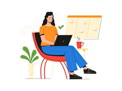 Freelancer girl working at home cartoon character flat flat character flat illustration freelancer vector