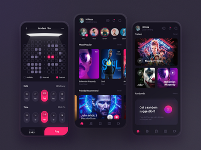 Movie Tickets Booking App app design booking cinema dark app figma modern movie movie app product design ticket ticket booking ui uidesign uiux ux