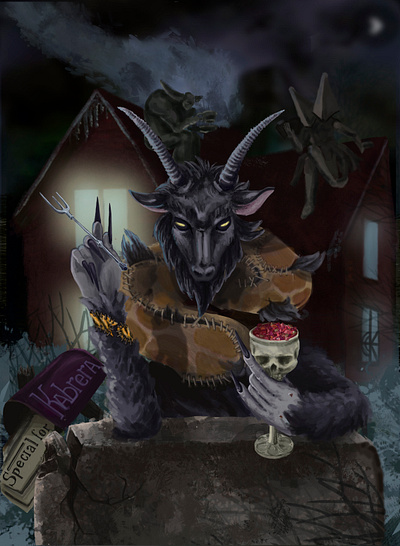 A creature with a glass of vinaigrette and a giraffe's neck animal art design digitalart goat logo print design satan vector