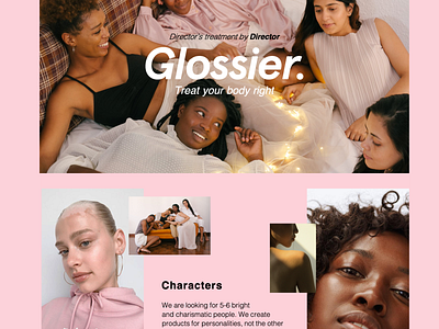 Glossier | Director's Treatment deck design editorial design graphic design keynote minimal powerpoint presentation presentation design typography