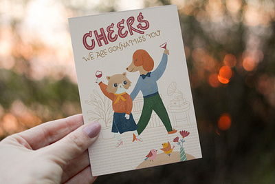 Cheers! We are gonna miss you. animal illustration cat dog farewell card greeting card photoshop