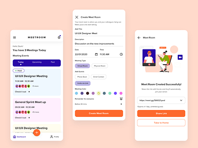 Meeting Room App UI - 1 app app concept booking colors design illustraion ios app design meeting app meeting room meetings mobile ui product design schedule typogaphy ui ux