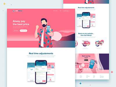 Ask Marty landing page app app landing booking design download holidays hotel illustration landing page minimal mobile monitoring travel ui ui design web website