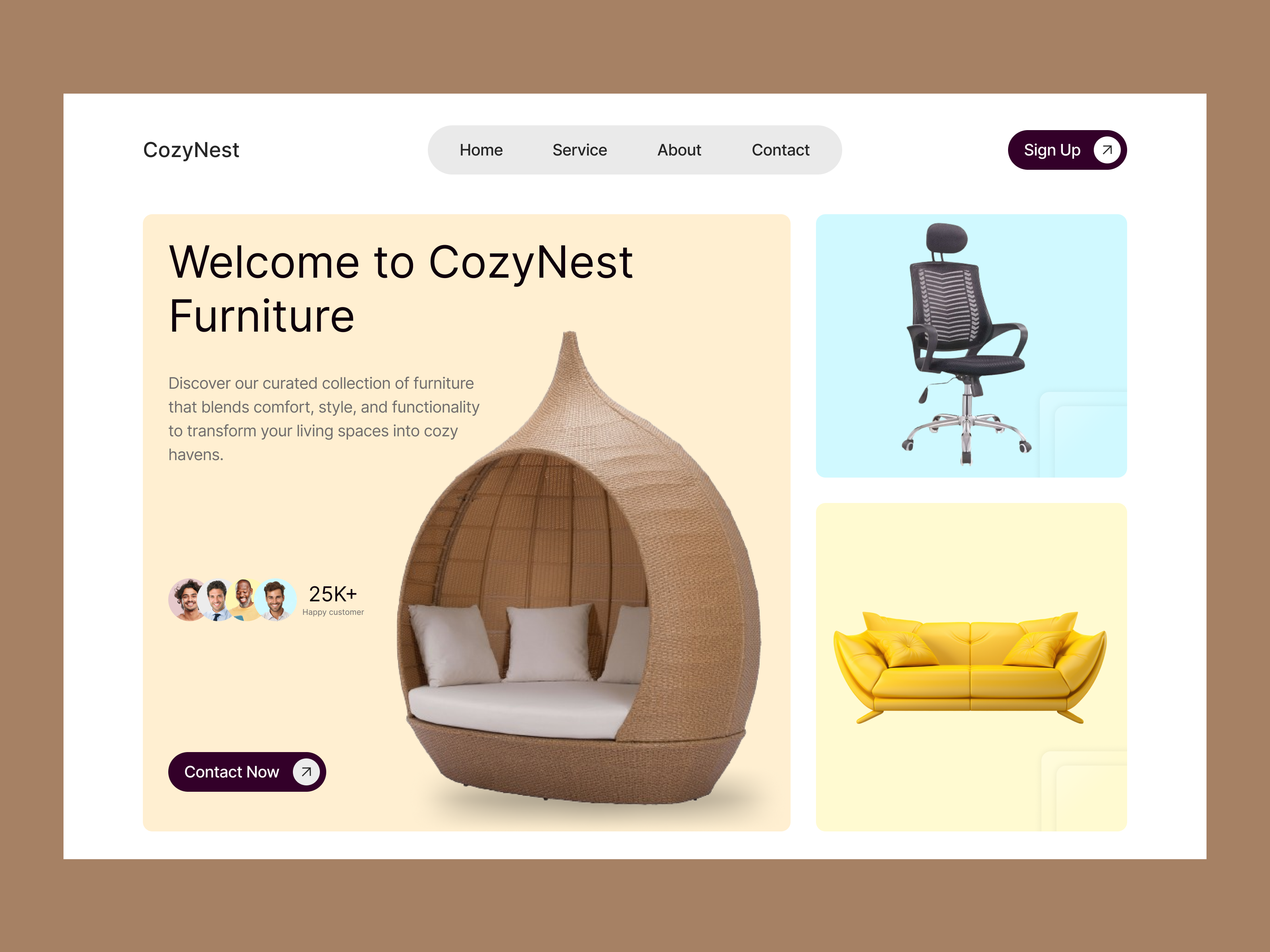 CozyNest- Furniture Website ecommerce furniture furniture shop home page landing page design ui ux visual design website
