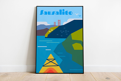 Sausalito Travel Poster art bay city design illustration kayak poster travel vector vintage