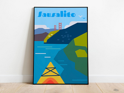 Sausalito Travel Poster art bay city design illustration kayak poster travel vector vintage