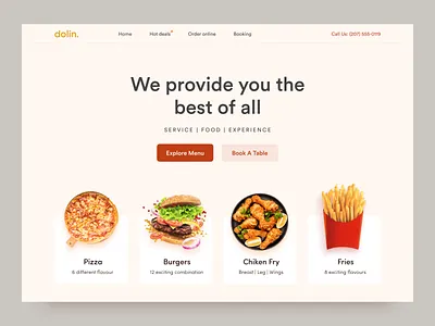 Dolin. | UI header exploration business color fast food food food and drink food app hero landing page local menu minimal product resturent ui website design
