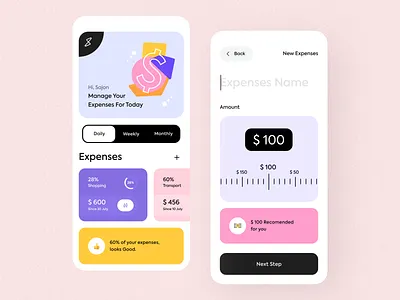 Expense Manager App app card interface minimal minimalist mobile mobile app mobile app design mobile ui mobileapp mobileappdesign orix sajon typography ui ui design uiux ux ux ui design wallet