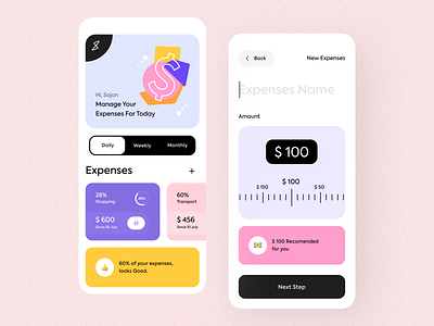 Expense Manager App app card interface minimal minimalist mobile mobile app mobile app design mobile ui mobileapp mobileappdesign orix sajon typography ui ui design uiux ux ux ui design wallet