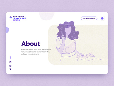 Stronger Democracy Award - Web Design art award branding competition democracy diversity homepage illustration line optimism people politics purple ui ux visual identity website design