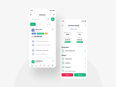 👷🏽Contract Analytics App #02 category clean color components contract app creative design designs detail detailed screen filters green group layout list minimal mobile app design page ui ux