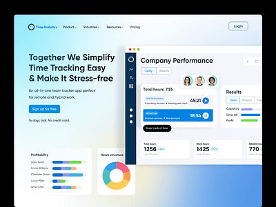 Time analytics SaaS - web site design analytics design landing page page product saas site time time tracker tracker tracking ui web webflow webflow design webpage website