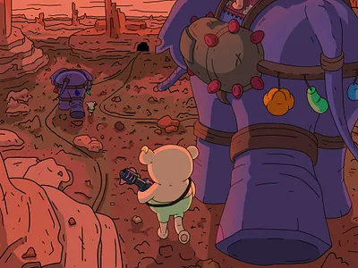 Elephant walk book illustration design digital illustration elephant fantasy art fantasy illustration illustration landscape design landscape illustration teddy bear