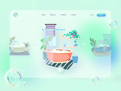 Bathubs landing page app bath bubble carrousel colors cta cta button design ecommerce glassmorphism gradient inspiration landingpage minimal shower ui uidesign ux