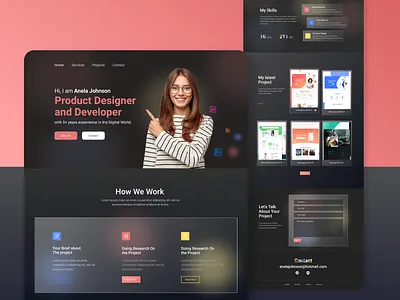 Personal Portfolio Landing page agency website black creative dark dark mood freelancer glassmorphism landingpage latest latest trend minimal personal portfolio portfolio typography ui ux web design website