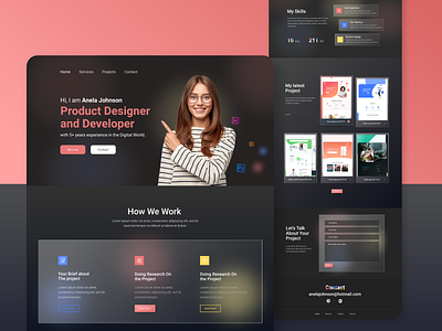 Personal Portfolio Landing page agency website black creative dark dark mood freelancer glassmorphism landingpage latest latest trend minimal personal portfolio portfolio typography ui ux web design website