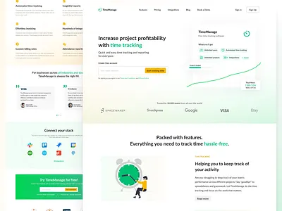 Time tracking software landing page concept landing page ui ux web web design website