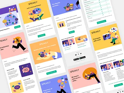 Speakly - Emails branding colorful e learning education email email design emails happy illustration joyful language language app language learning languages learning letter mail tutor visual identity