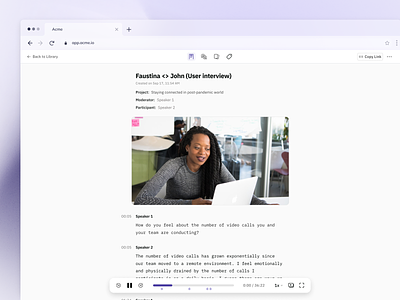 Video Player & Transcript Viewer dialog document figma floating player hover inline input fields minimal purple saas tabs transcript ui video video player violet web