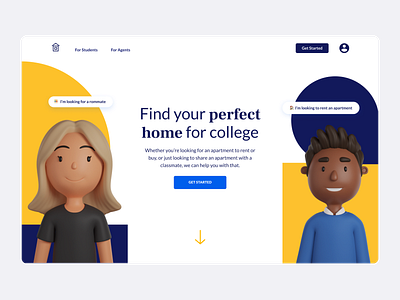 Real Estate services for students geometric illustrations landing page ui