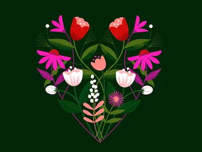 Floral Heart bloom digital illustration floral flowers heart herbs illustration plants symmetry valentines day