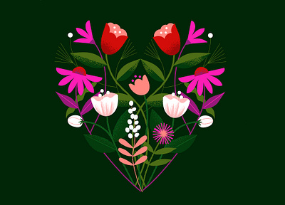 Floral Heart bloom digital illustration floral flowers heart herbs illustration plants symmetry valentines day