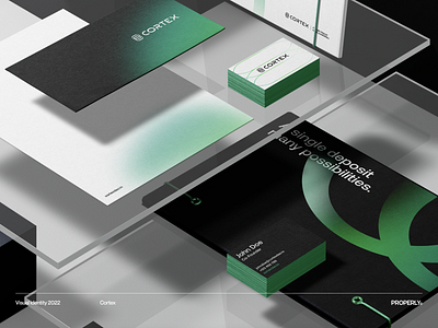 Cortex - Visual Identity assets blockchain brand branding businesscard crypto curve erc20 ethereum glass gradient green identity logo madebyproperly mockup print properly symbol visual