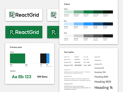 ReactGrid branding color palette components design system excel figma guide guidelines key visual library logo logo design react style guide styleguide styles typography ui