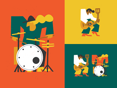 The band art band character characterillustration drums guitar illustration jam music vector