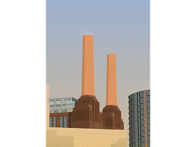 Battersea Power Station - Sunset battersea battersea power station design flat gradient illustration illustrations london shadow steam vector vector art vector illustration