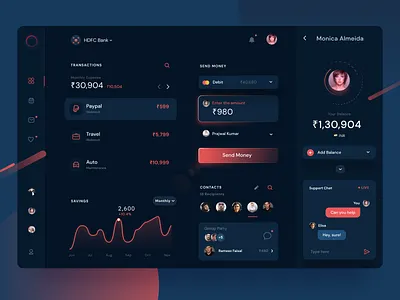 Bank Dashboard dark mode design lens flare monochrome product design red ui ui design