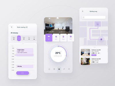 Booking and managing the conference rooms in the Smart Building calendar conference rooms design directions illustration light location map meeting mobile mobile application real-time room room parameters sensors temperature ui ux