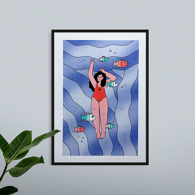 AMOR AL MAR fish love risography sea woman