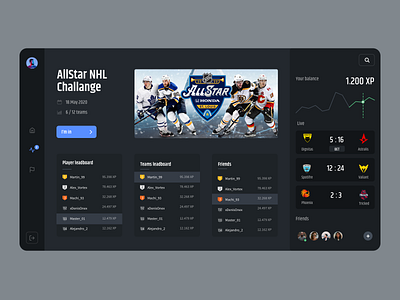 Esport dashboard 3 challenge club dark dark dashboard dashboard egmes esport esports game gamer layout lead leaderboard nhl player points team xp