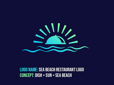 SEA BEACH RESTAURANT LOGO DESIGN ( FOOD DISH+ SEA + SUN ) brand branding clean design dish flat food food logo icon logo logotype minimal sea sea food sea food logo sun symbol vector water wave