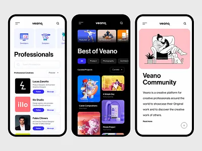 Veano showcase app 3d adobe xd app application c4d creative designer illustration ios minimal portfolio trend ui user experience ux