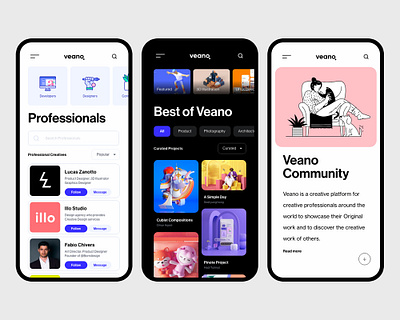 Veano showcase app 3d adobe xd app application c4d creative designer illustration ios minimal portfolio trend ui user experience ux