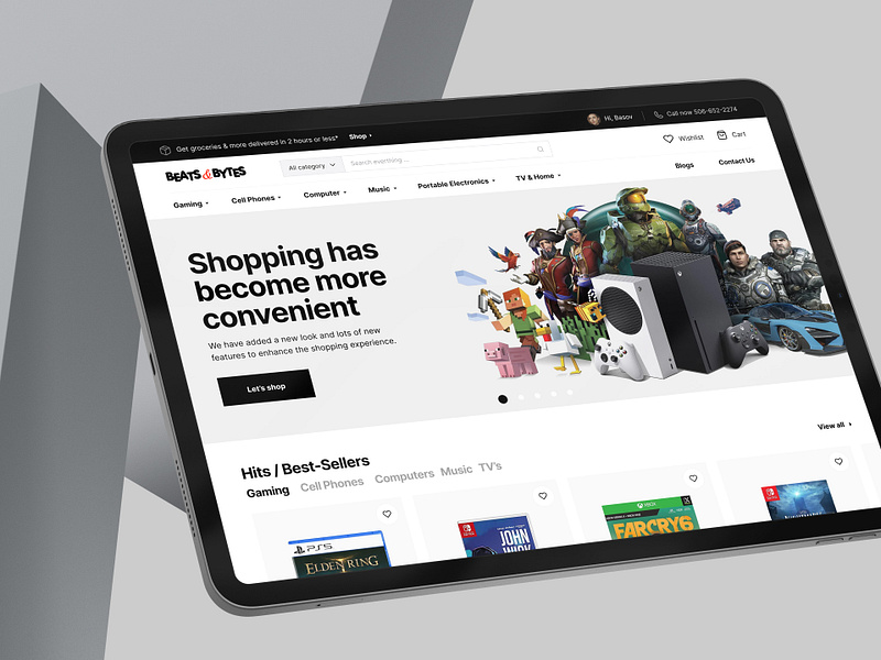 Home page for Beats & Bytes website. eCommerce. Magento2 basov canada ecommerce figma filters gadgets store games store homepage homepage design magento magento 2 music store products view sell shop store template trade ui web
