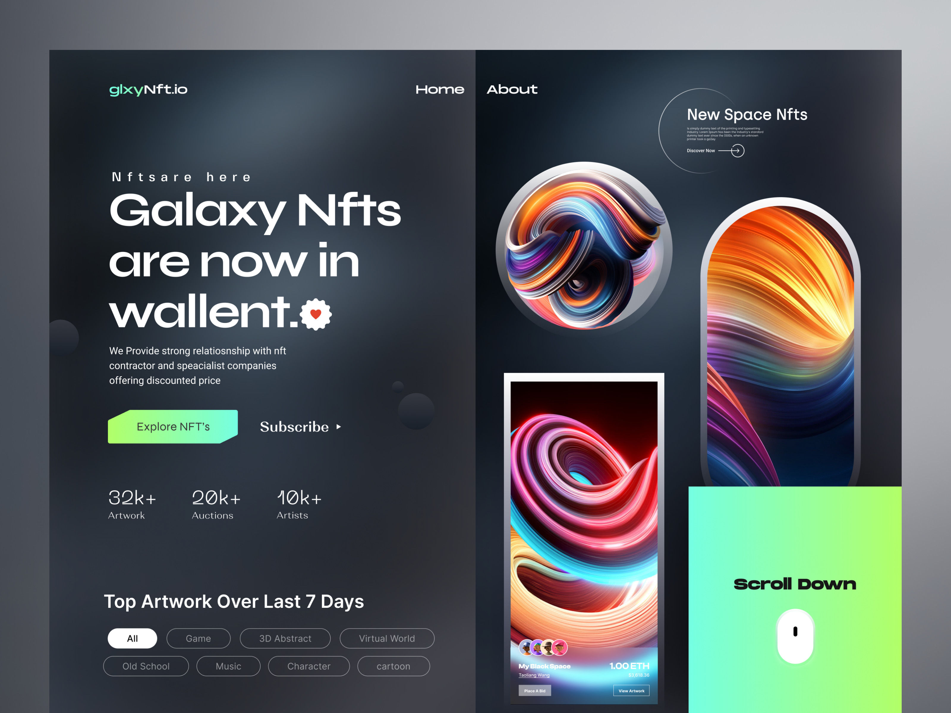 NFT Marketplace Website blockchaine digital art nft nft auction nft landing page nft marketplace nft website web design website website design