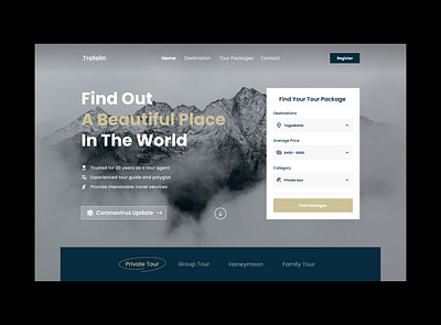 .Trafelin - Travel Web Design hero hero banner hero section interface landing landing design landing page landingpage travel travel agency travel app ui ui design uidesign uiux web web design webdesign website website design