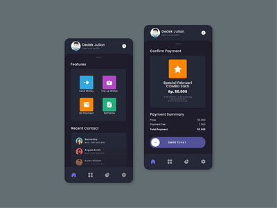 E-Money Dark Mode Exploration UI android app app dark mode dark theme dark ui design figma figma design flat minimal ui ux