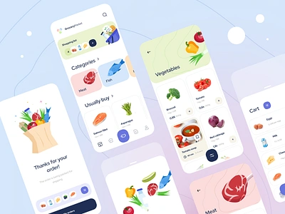 Grocery market - Mobile App app app design delivery app food food delivery food delivery app grocery mobile app mobile app design mobile design mobile ui supermarket