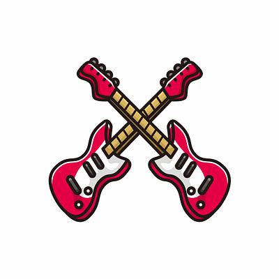Red guitar with x pose cartoon illustration blue business cartoon design icon illustration isolated symbol vector white