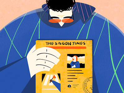 The Saigon Times character character design clean departure illustration illustrator krixi magazine magazine cover magazine design marathon monalisa moyo newspaper reading sunglasses vintage