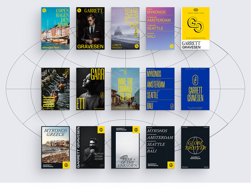 Garrett Gravesen - Initial Exploration monogram personal personal brand postcards travel typography