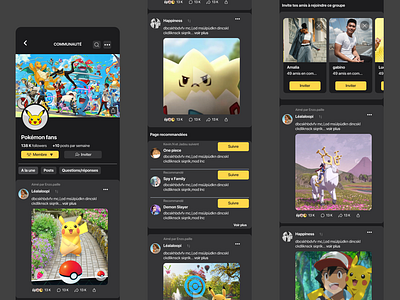 Page fan POKEMON app application design fan follow forum friends graphic design hashtag illustration image like page pokemon post publication tag ui ux video